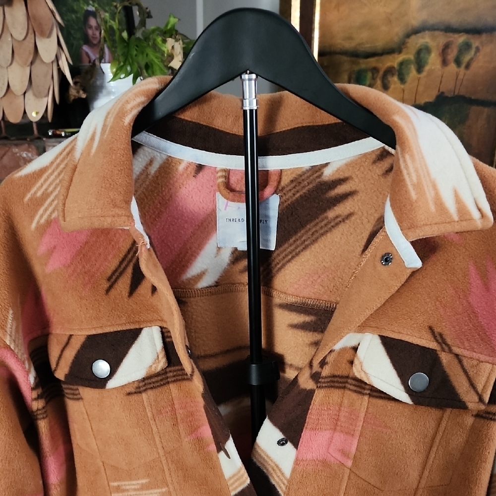 Thread & Supply Tan Brown Pink Aztec Western Jacket Shacket - Picture 2 of 10